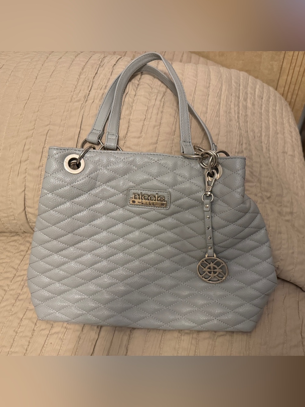 Nicole Miller Quilted Light Gray Bag